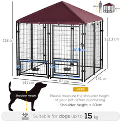 PawHut Outdoor Dog Kennel with Rotating Bowl Holders, Water and UV-Resistant Cover for Medium & Small Dogs, Red