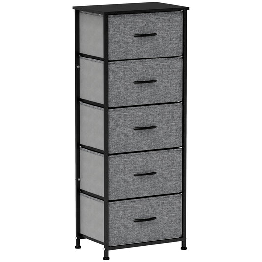 HOMCOM Fabric Chest of Drawers, Storage Drawers, Industrial Bedroom Dresser with 5 Fabric Drawers, Steel Frame and Wooden Top for Nursery, Living Room, Hallway, Dark Grey