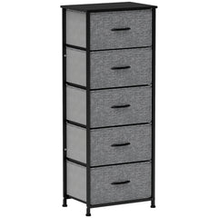 HOMCOM Fabric Chest of Drawers, Storage Drawers, Industrial Bedroom Dresser with 5 Fabric Drawers, Steel Frame and Wooden Top for Nursery, Living Room, Hallway, Dark Grey