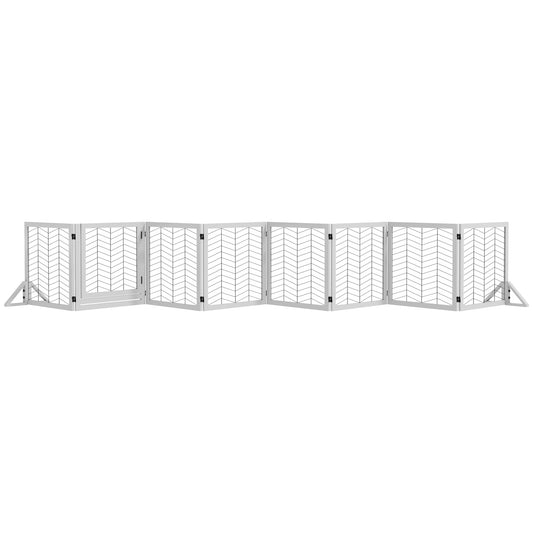 PawHut 8 Panels Foldable Pet Gate with Support Feet, for House, Doorway, Stairs, Small and Medium Dogs - White