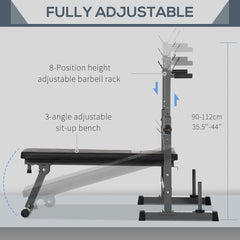 HOMCOM Adjustable Weight Bench, Foldable Bench, with Barbell Rack, Grey