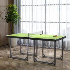 HOMCOM 6ft 182cm Mini Table Tennis Table Folding Ping Pong Table with Net Multi-Use Table for Indoor Outdoor Game, Green