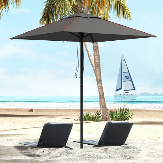 Outsunny 215cm Square Canopy Parasol, with Contrast Piping - Grey/Red