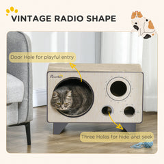 PawHut 2 in 1 Cat Scratcher, Radio Shape Cat House with Catnip, 57 x 24.5 x 39cm, Natural Wood Finish