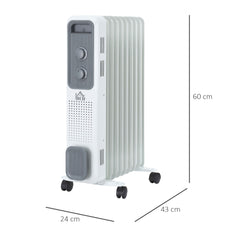 HOMCOM 2000W Oil Filled Radiator, 9 Fin, Portable Electric Heater with 3 Heat Settings, Safety Cut-Off and Wheels, White