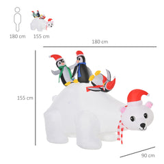 HOMCOM 5ft Outdoor Christmas Inflatable with LED Light, Lighted Blow up Polar Bear with Three Penguins, Giant Yard Party Decoration for Home Garden Lawn Party Prop