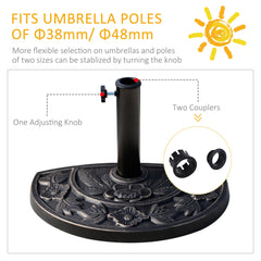 Outsunny 9kg Resin Parasol Base, Half Round Umbrella Stand with Floral Design for Garden, Outdoor, Suitable Umbrella Rod: â3.8cm, â4.8cm, Bronze Tone