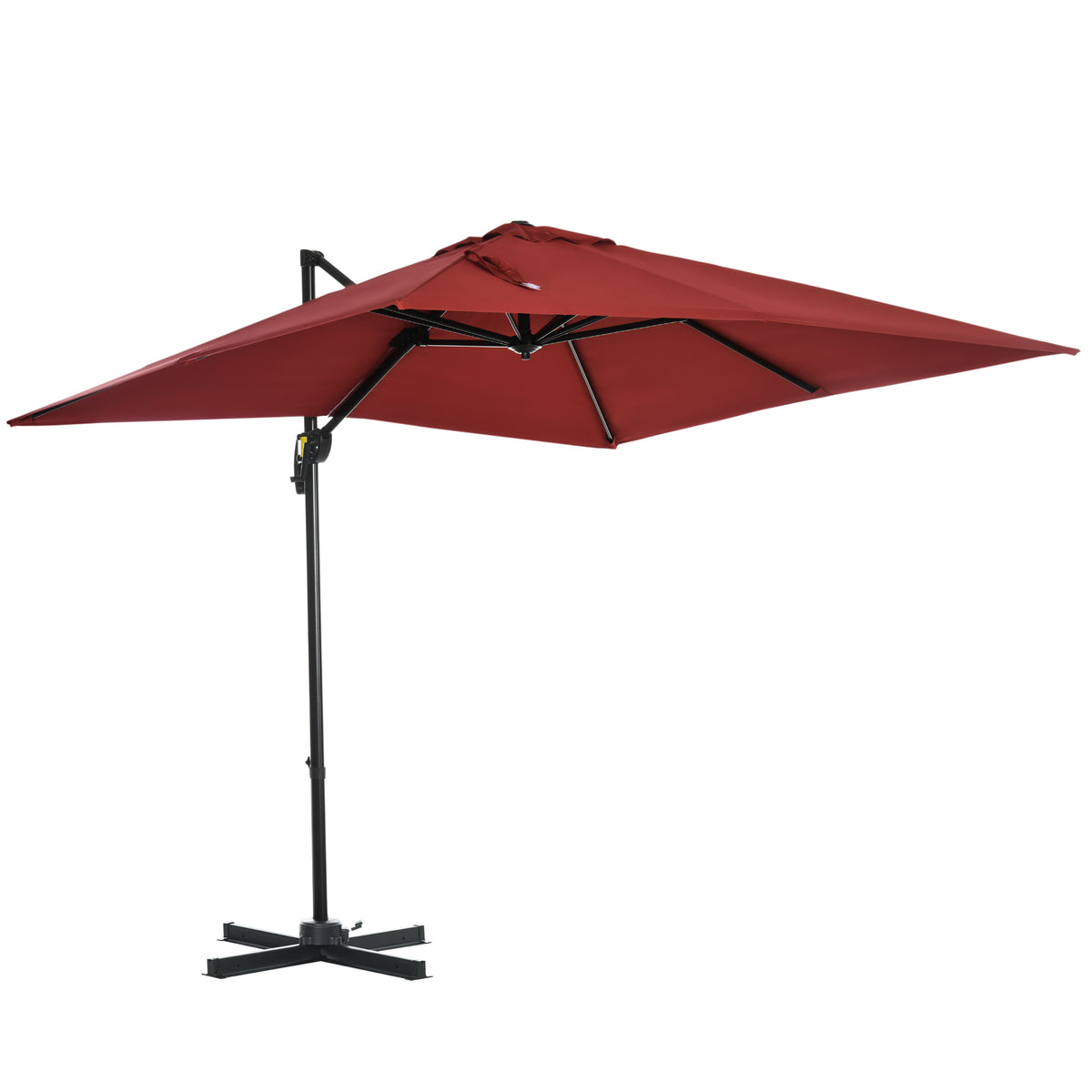 Outsunny 2.5 x 2.5m Patio Offset Parasol Umbrella Cantilever Hanging Aluminium Sun Shade Canopy Shelter 360√Ç¬∞ Rotation with Crank Handle and Cross Base, Wine Red