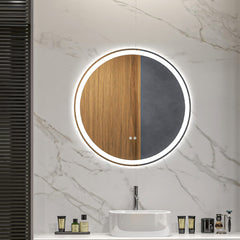 kleankin Round Bathroom Mirror with LED Lights, Wall Mount Dimmable Makeup Mirror with 3 Temperature Colours, Defogging Film and Memory Function, Frameless, Hardwired, 60 x 60√Ç cm