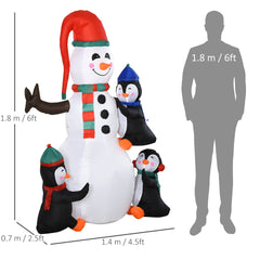 HOMCOM 6ft Inflatable Christmas Snowman with Three Penguins LED Xmas D√É¬©cor Holiday Outdoor Yard Decoration