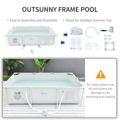 Outsunny Steel Frame Pool with Filter Pump, Filter Cartridge, Reinforced Sidewalls Rust Resistant Above Ground Swimming Pool 292 x 190 x 75cm, Grey