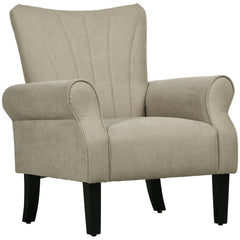 HOMCOM Upholstered Accent Chair with High Back, Rolled Arms and Wood Legs, Soft Thick Padded Armchair, Beige