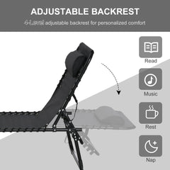 Outsunny Foldable Sun Lounger, Outdoor 4 Level Adjustable Backrest Reclining Chaise Chair, Steel Frame Recliner Chair for Camping, Hiking, Black