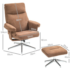 HOMCOM Velvet-Feel Recliner Chair and Ottoman - Light Brown