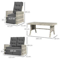 Outsunny 4 Piece Rattan Garden Furniture Set Outdoor Sofa Sectional Set with Glass Top Table for Poolside, Light Grey