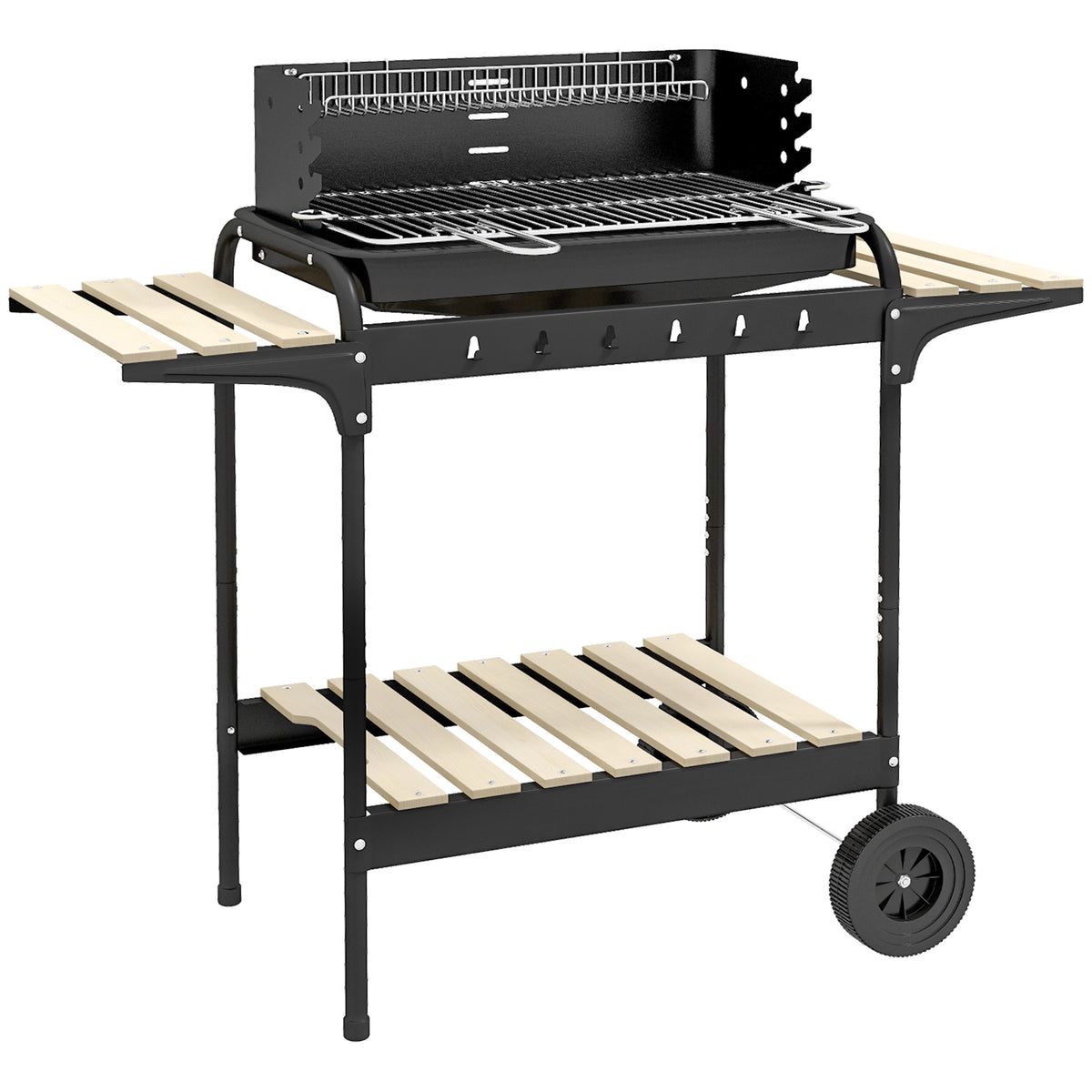 Outsunny Charcoal Barbecue Grill with Adjustable Grill Height, Portable BBQ Trolley with Ash Catcher and Wheels for Outdoor Garden Party Cooking, Black