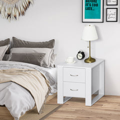 HOMCOM Bedside Table with 2 Drawers, Nightstand with Handles and Elevated Base, Side Table for Bedroom, Living Room, White