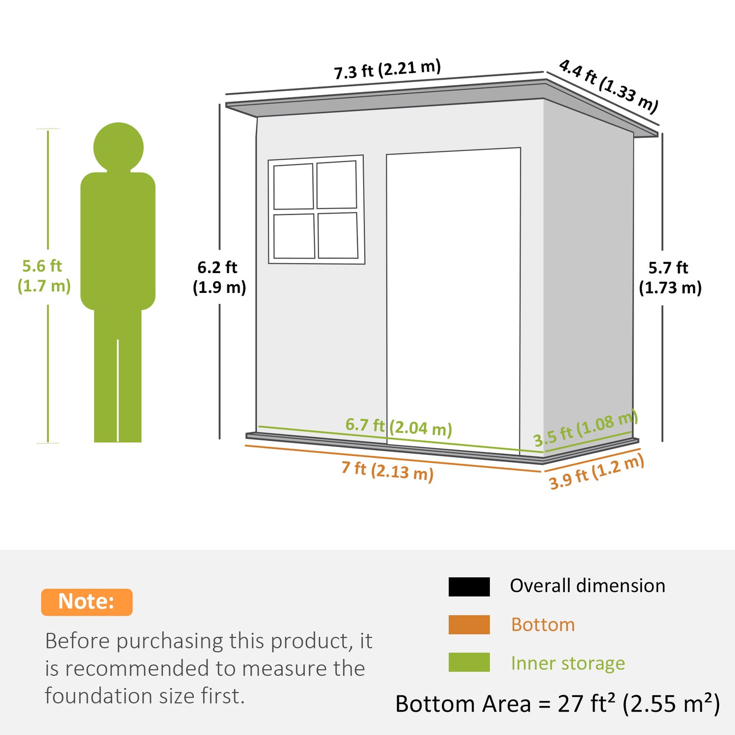 Outsunny 7 x 4ft Galvanised Steel Garden Shed, with Lock and Gloves - Grey