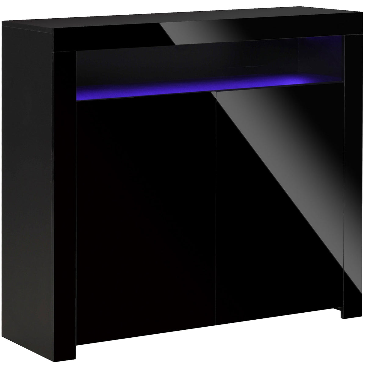 HOMCOM LED Storage Cabinet, Cupboard with High Gloss Front and RGB Lighting, Modern Sideboard for Entryway, Dining Area, Living Room, Black