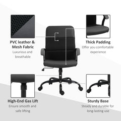 Vinsetto Mesh Office Chair, Faux Leather Desk Chair with Swivel Wheels, Adjustable Height and Tilt Function, Black