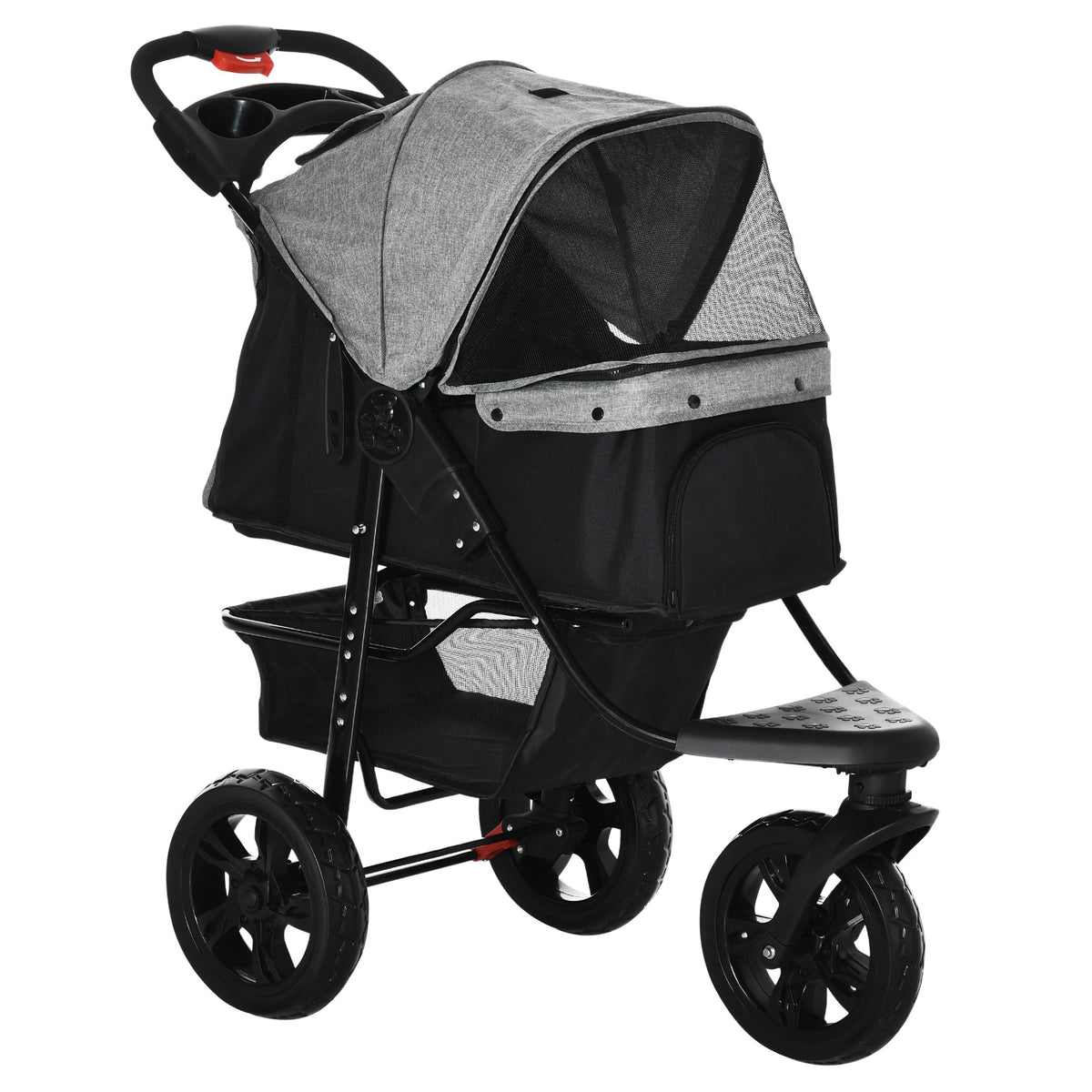 عربة أطفال PawHut Dog Pram Dog Stroller، عربة أطفال للكلاب ذات 3 عجلات مع فرامل، للكلاب الصغيرة والقطط، باللون الأحمر