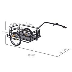 HOMCOM Bike Cargo Trailer Bicycle Cargo Storage Cart w/ Hitch Cycling Camping Luggage Storage Carrier Transport Steel Black