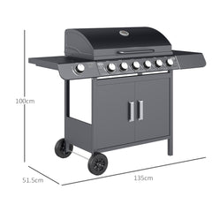 Outsunny Seven-Burner Gas BBQ Grill - Grey