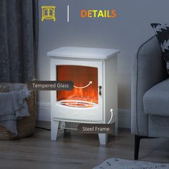 HOMCOM Tempered Glass Casing Electric Fireplace, Freestanding Electric Fire with Realistic Flame Effect, Log Burner with Overheat Protection, 950w/ 1850W, White