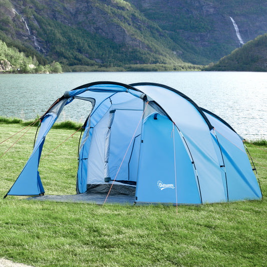 Outsunny 2 Room Tent with Vestibule, Weather-Resistant Camping Tent with Air Vents for Fishing Hiking, Sky Blue