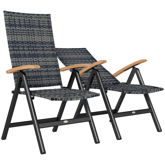 Outsunny 2 Pieces Outdoor Foldable Dining Chair with Armrests, High Backrest, for Garden, Camping, Balcony, Mixed-grey