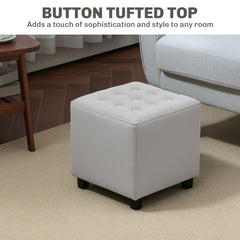 HOMCOM Velvet-Feel Square Ottoman - Light Grey