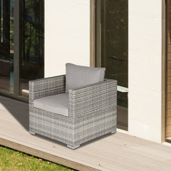 Outsunny Single Seater Rattan Chair Sofa with Padded Cushions, All-Weather PE Wicker Weave Garden Armchair with Armrests, Grey