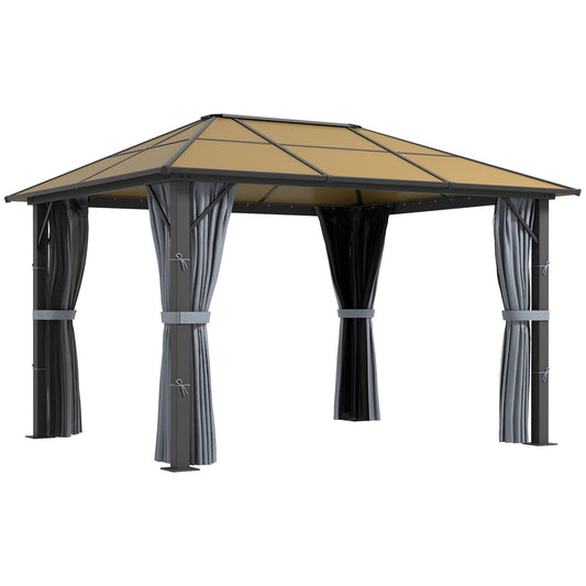 Outsunny 3 x 3.6m Garden Aluminium Gazebo Hardtop Roof Canopy Marquee Party Tent Patio with Mesh Curtains & Side Walls - Grey