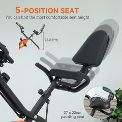 SPORTNOW 5-In-1 Folding Exercise Bike with Arm Workout Bands, Quiet 8-Level Magnetic Resistance Foldable Exercise Bike with LCD, Tablet Holder, Hand Pulse Sensor for Home Use Indoor Cycling, Orange