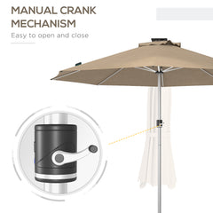 Outsunny 3m Parasol, with Solar-Powered LED Lights - Khaki