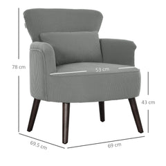 HOMCOM Corduroy Retro Accent Chair - Light Grey