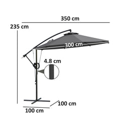 Outsunny 3(m) Garden Cantilever Parasol with Cover and Wind Protection Strap, Round Overhanging Umbrella with Crank Handle and Tilt, Banana Patio Umbrella for Outdoor Sun Shade, UPF50+, Grey