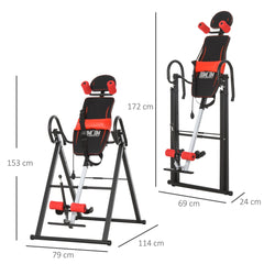 HOMCOM Gravity Inversion Table with Safety Belt Adjustable Hand Stand for Muscle Pain Relief, Red