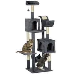 PawHut 177cm Cat Tree with Scratching Post, Hammock, Cat House - Dark Grey