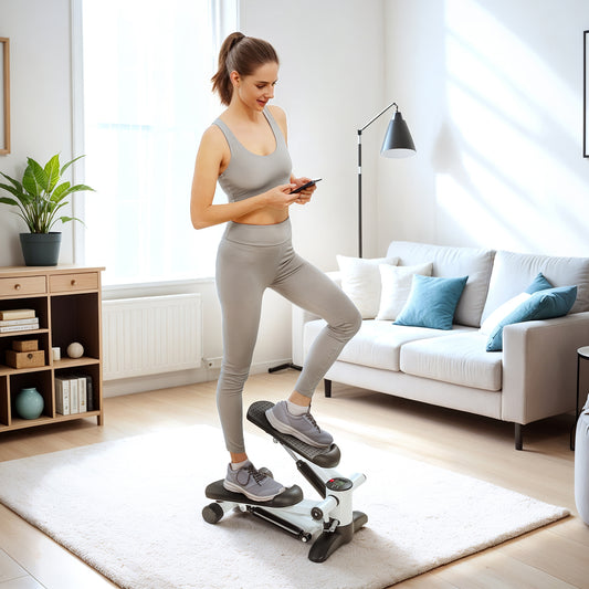 جهاز SPORTNOW Mini Stepper، جهاز تمارين صغير الحجم للتمرين في المنزل مع شاشة LCD ودواسات غير قابلة للانزلاق، أبيض