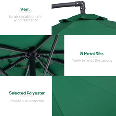 Outsunny 3m Banana Hanging Parasol Umbrella Green