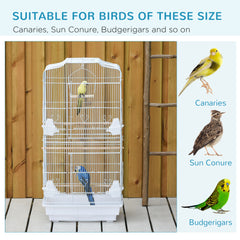 PawHut Large Metal Bird Cage with Perches, Food Bowls, Swing for Budgie, Parakeet, 46.5 x 35.5 x 92cm,White