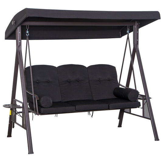 Outsunny Swing Chair Hammock Chair 3 Seater Canopy Cushion Shelter Outdoor Bench Black