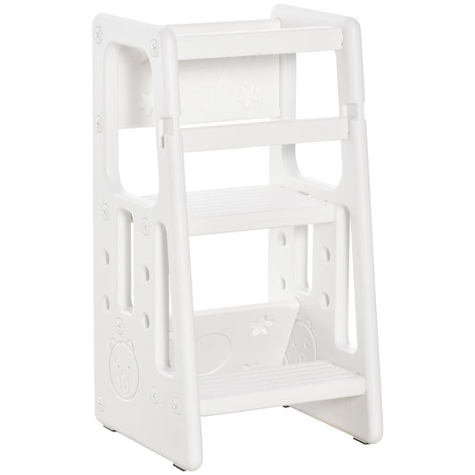 HOMCOM Kids Step Stool, Adjustable Standing Platform, Toddler Kitchen Stool, White