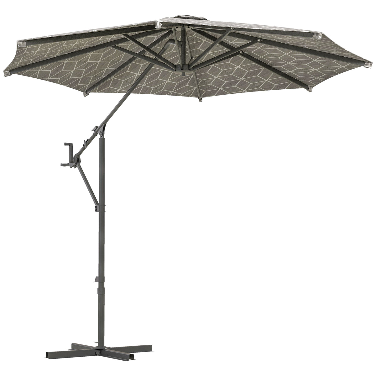 Outsunny 3(m) Convertible Cantilever Parasol and Centre-post Garden Parasol with Cross Base, 360√Ç¬∞ Rotation Banana Parasol with Crank Handle and 8 Ribs, Hanging Patio Umbrella, Black and White