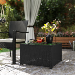 Outsunny 62 x 62cm Glass-Top Rattan Side Table - Black