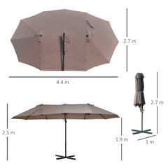 Outsunny Double Canopy Offset Parasol Umbrella Garden Shade with 12 Support Ribs Crank Handle Easy Lift Twin Canopy Brown