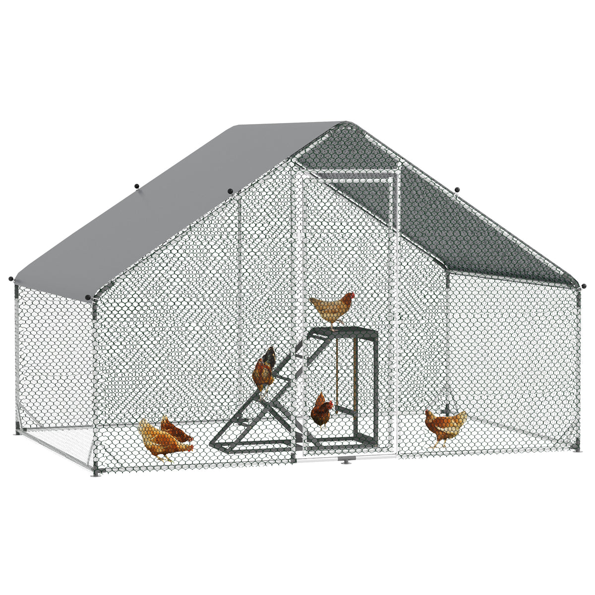 PawHut Walk In Chicken Run with Chicken Activity Shelf and Cover, 3 x 2 x 2m