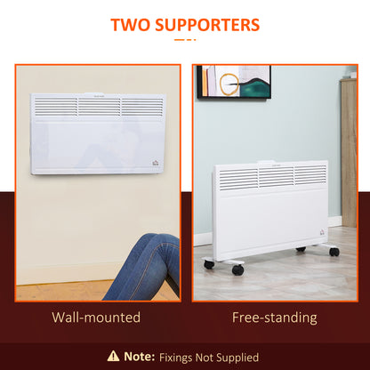 HOMCOM POWER Convector Radiator Freestanding or Wall-mounted Heating with 2 Heat Settings Safety Cut-Off, White