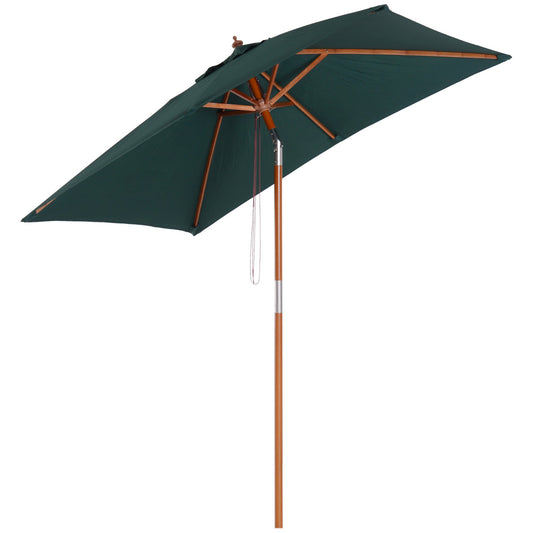 Outsunny 2m x 1.5m Garden Parasol Umbrella with Tilting Sunshade Canopy, Outdoor Market Table Umbrella with Wood and Bamboo Frame, Green